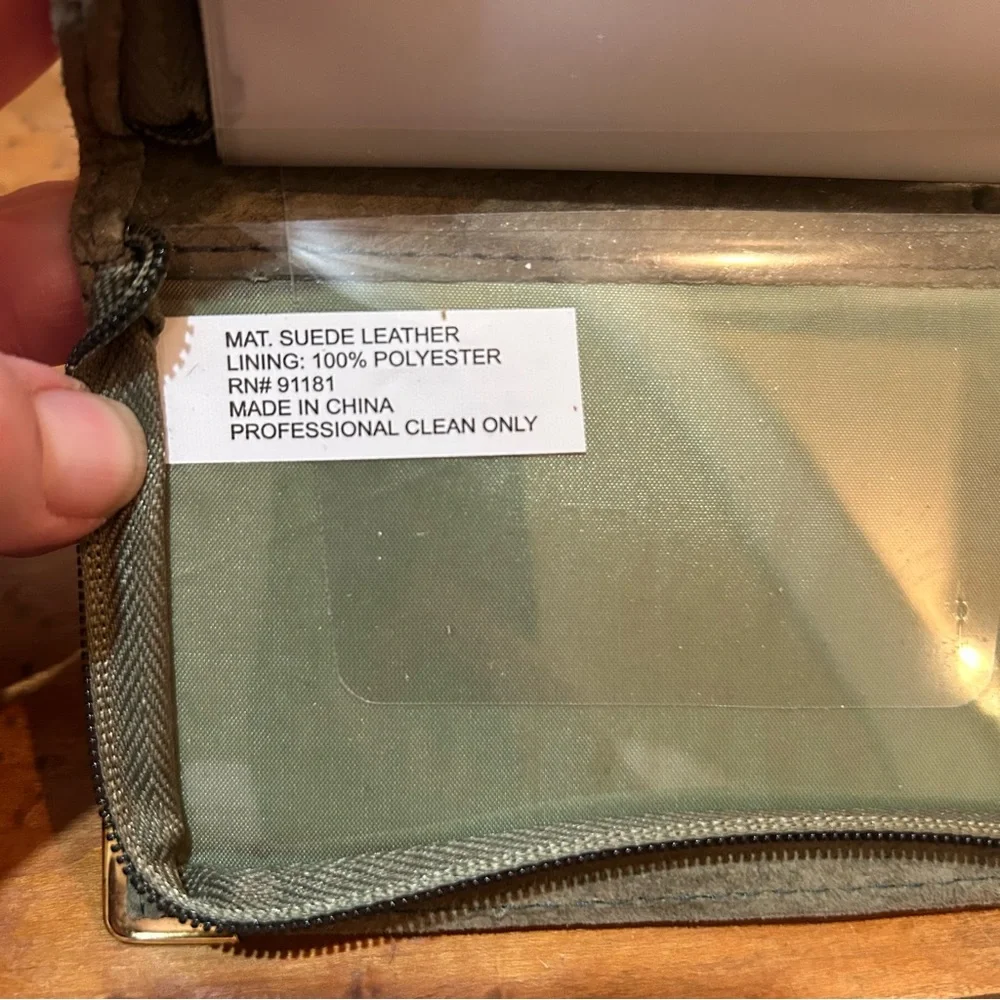 Genuine Khaki Suede Leather Credit Card ID Holder Wallet NEW AG 5”